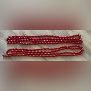 Set of 2 Primitive Red Wood Bead Garland Christmas 9 Foot Each